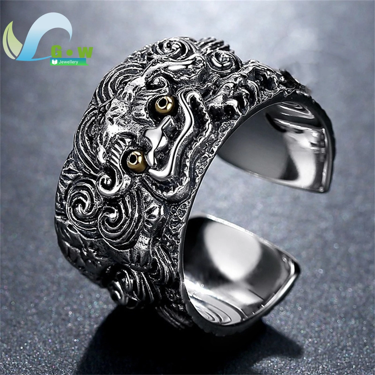 

S925 твердое серебро зверь открытое регулируемое кольцо острое широкое кольцо ювелирные изделия для мужчин модные унисекс уникальные мифические существа ювелирные изделия подарок