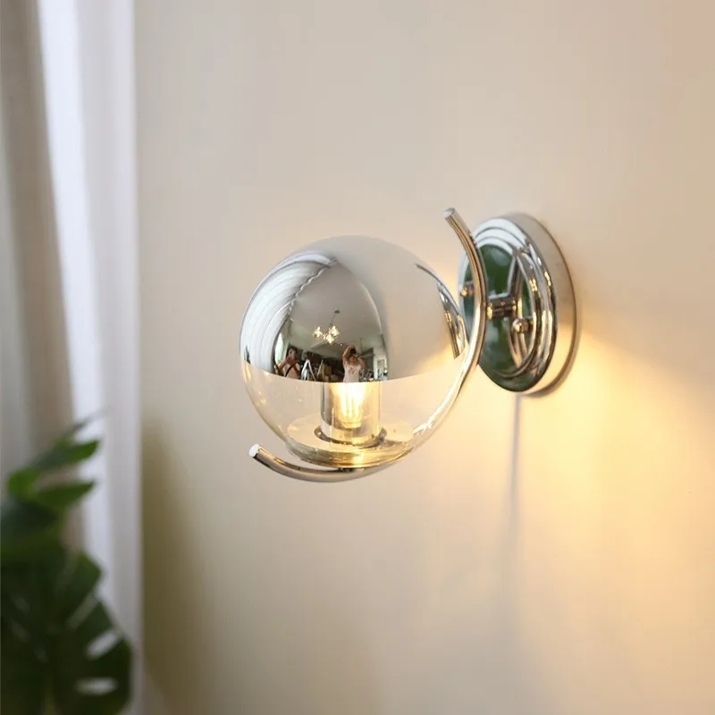 Italian Bauhaus Silver Wall Lamps Glass Bubble Ball Magic Bean Lamp Modern Minimalist Living Room Bedroom Bedside Wall Lights