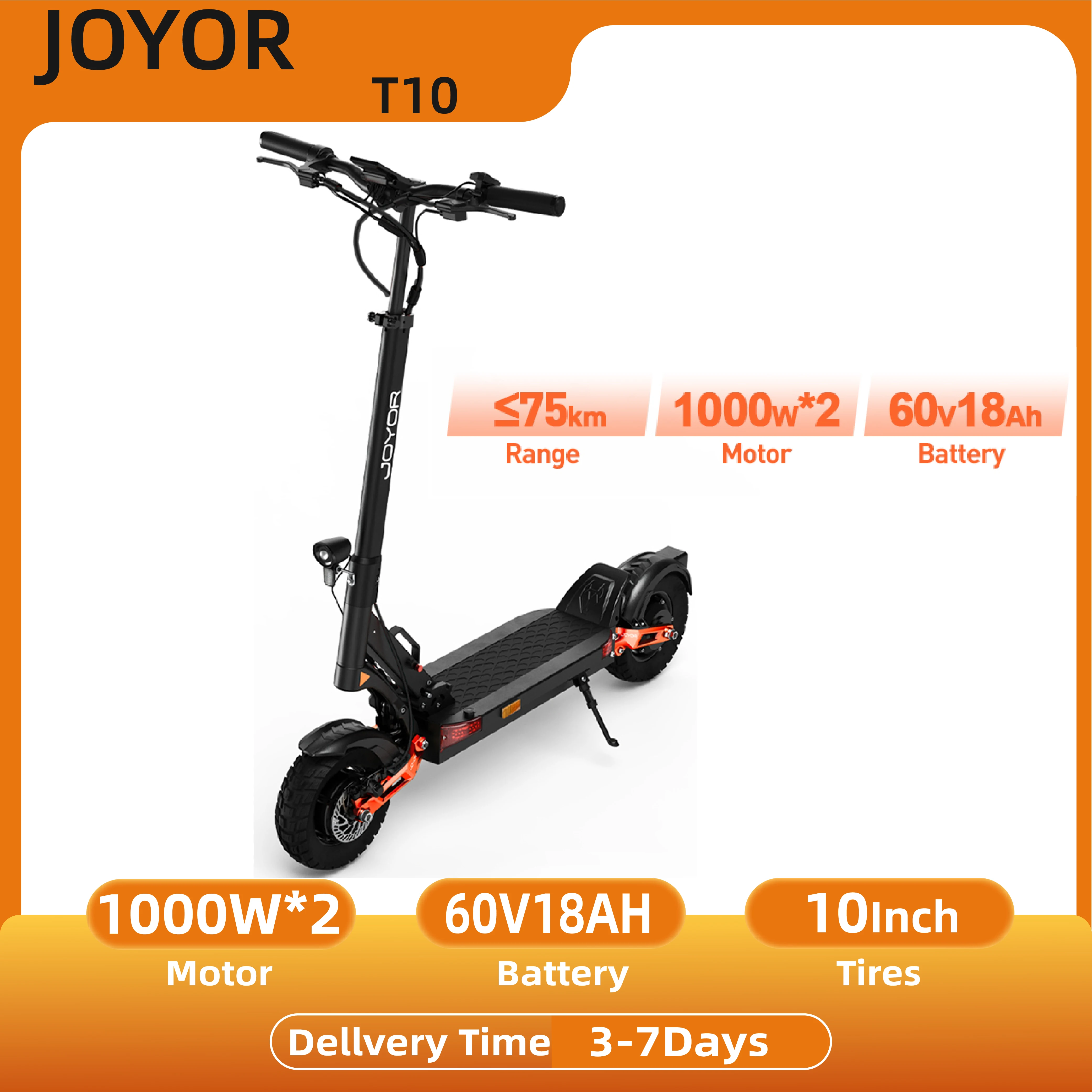 Trottinette électrique adulte JOYOR T10, moteur 2000W, batterie 60V18AH, trottinette tout-terrain, pneus tout-terrain de 10 pouces, trottinette électrique pliable
