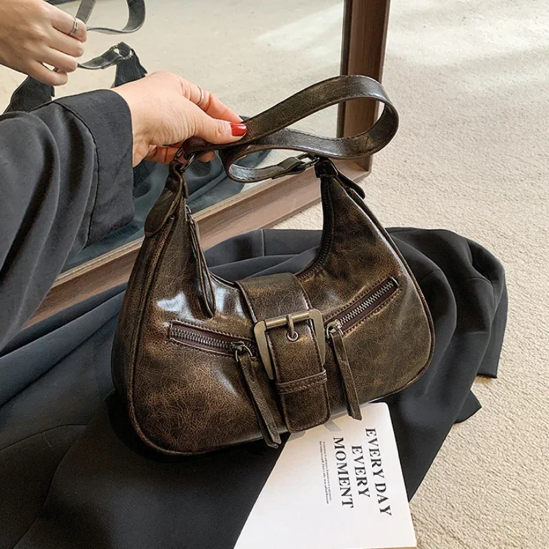 NEW Fashion Y2K Small Vintage Female Underarm Crossbody Bag Fashion Handbags PU Leather Shoulder Bags for Women