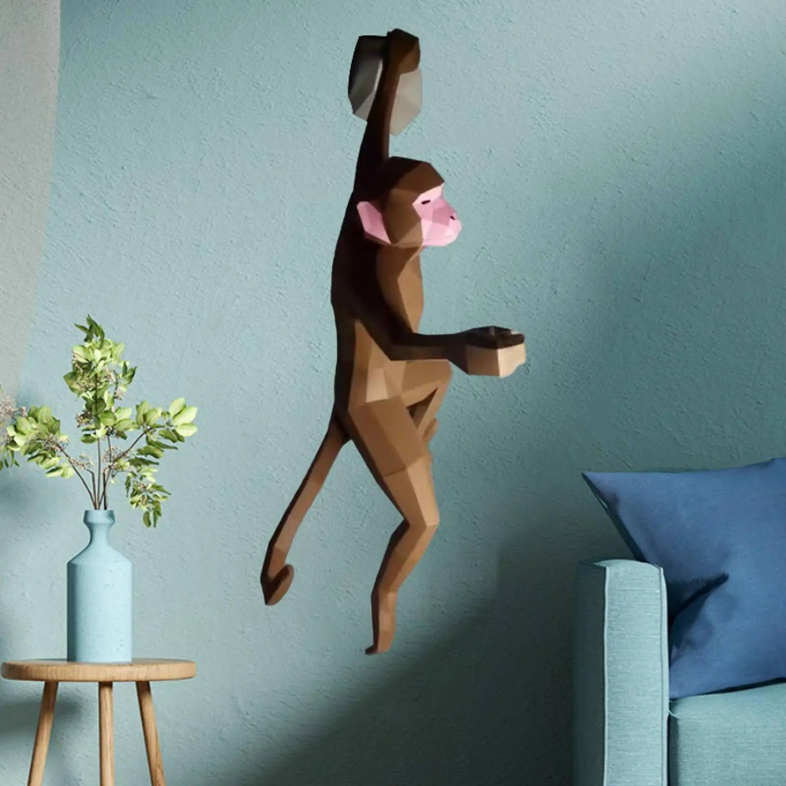 3D Monkey Paper Model Creative Gift Paper Craft Home DIY Craft Monkey Wall Hanging Decoration for Office Library Bedroom Home