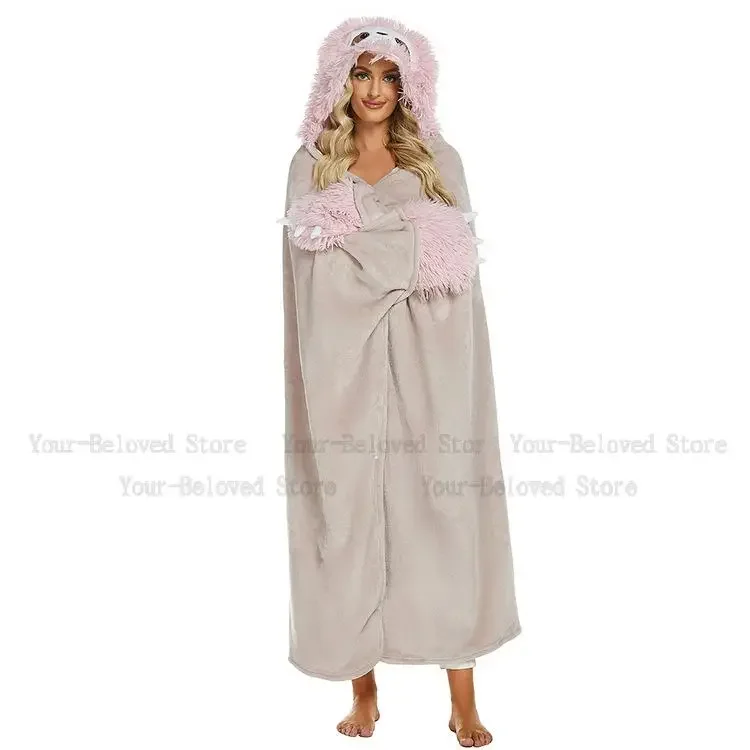

Soft Fleece Cartoon Animal Homewear Winter Hoodies Blanket Home Tv Blanket Women Men Loungewear Sleeves Gloves Robse Winter Wear