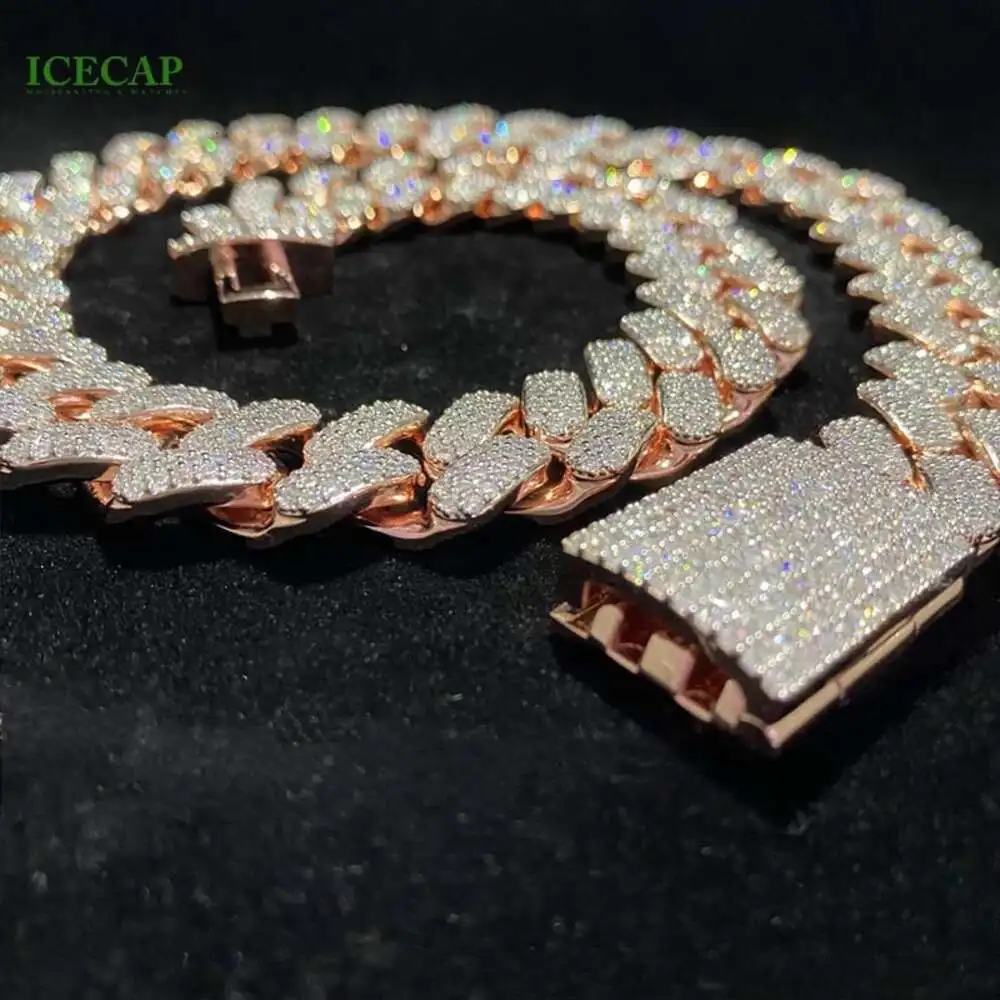 Luxury Luxury Fashion Jewelry Cuban Link Chain Rose Gold Collar 18mm Vvs Diamond Necklace Iced Out Moissanite Cuban Link Chain f