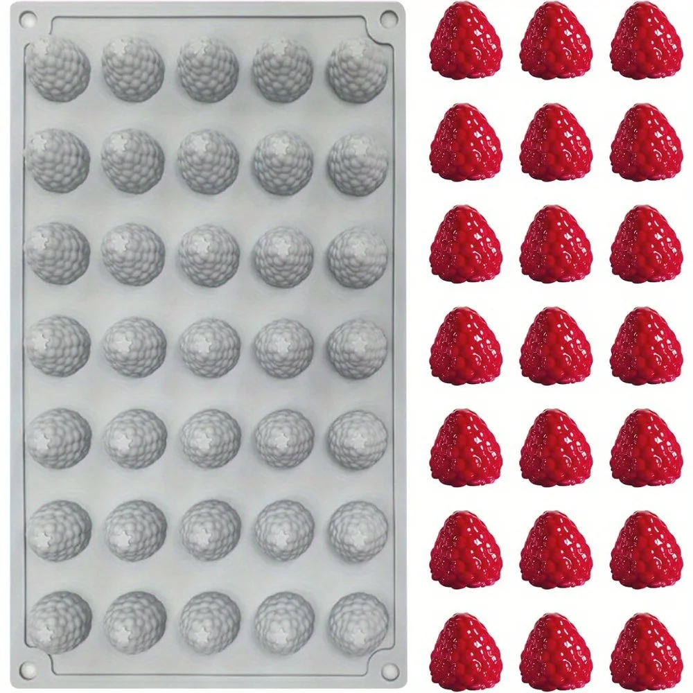 3D Raspberry Silicone Mold for Baking - 35-Cavity Non-Stick Chocolate, Fondant, Candy, Gummy, Jelly, Ice Cream, Mini Candle
