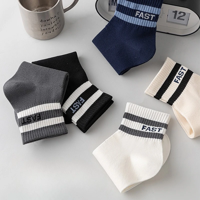 

Men's Spring/Summer Striped Short Tube Socks Fashion Trend Lettered Sports Socks Couple Seamless Breathable Cotton Socks