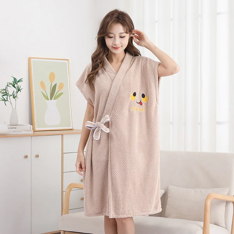 

Coral Velvet Bath Skirt Wearable Bath Towel for Women Thickened Soft Absorbent Quick-drying Home Pajamas Bathing Bathrobe