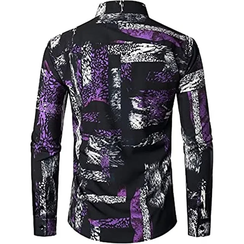 New Men\'s Shirts Long Sleeve 3D Flowers Print Lapel Button Summer Clothes For Men Up Top Prom Birthday Fashion Boyfriend Shirts