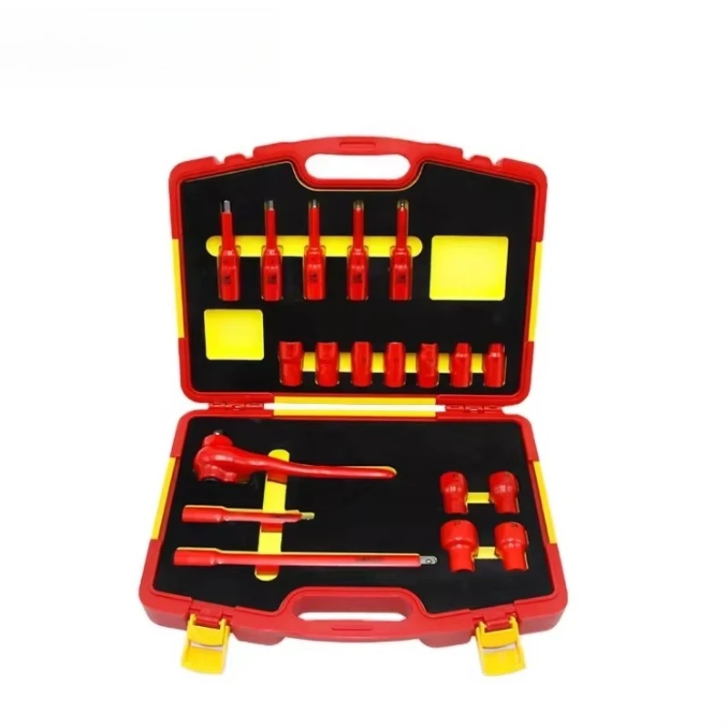 

19Pcs 1000V Industrial VDE Insulated Hand Tool Set Ratchet Wrench and Socket Tool Set