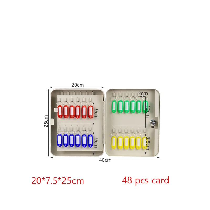 Caja de Metal para llaves, contenedor de almacenamiento montado en la pared, gabinete de gestión con 48 piezas de tarjetas, para oficina, Hotel,