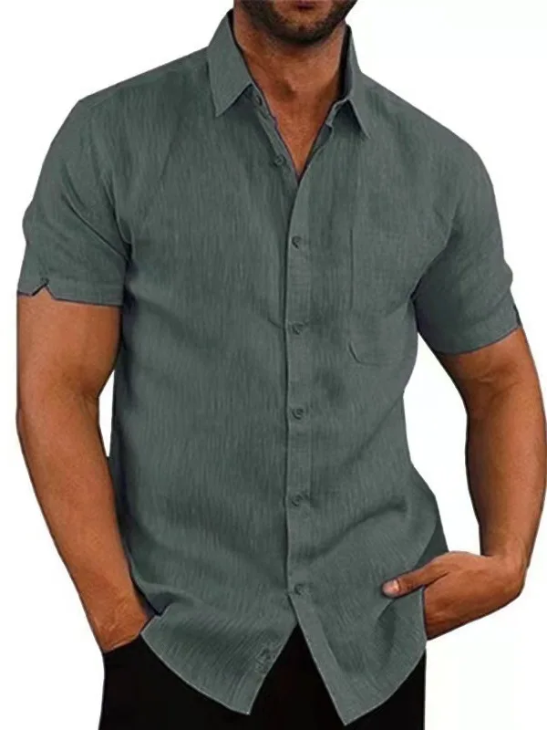 

Мужская летняя ort Sve irt Тонкая однотонная повседневная одежда на пуговицах свободного покроя из смеси хлопка Молодежная повседневная одежда Briti Sle