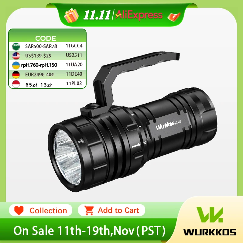 Wurkkos DL06 الغوص الشعلة 15000LM عالية الطاقة مصباح ليد جيب قابل لإعادة الشحن 3*21700 6 * XHP50.2 قوة البنك IPX8 ضوء العمل تحت الماء