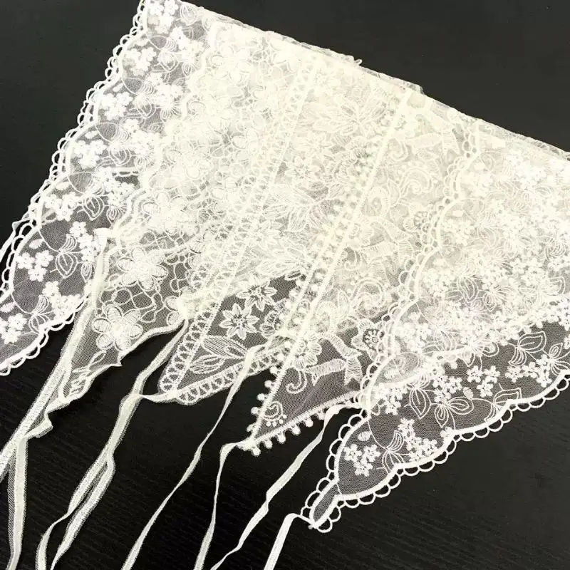 

Корейский ретро кружевной платок с цветочным треугольником, элегантный кружевной банданы, шарф с вышивкой, шарф для волос, женский милый платок для девочек