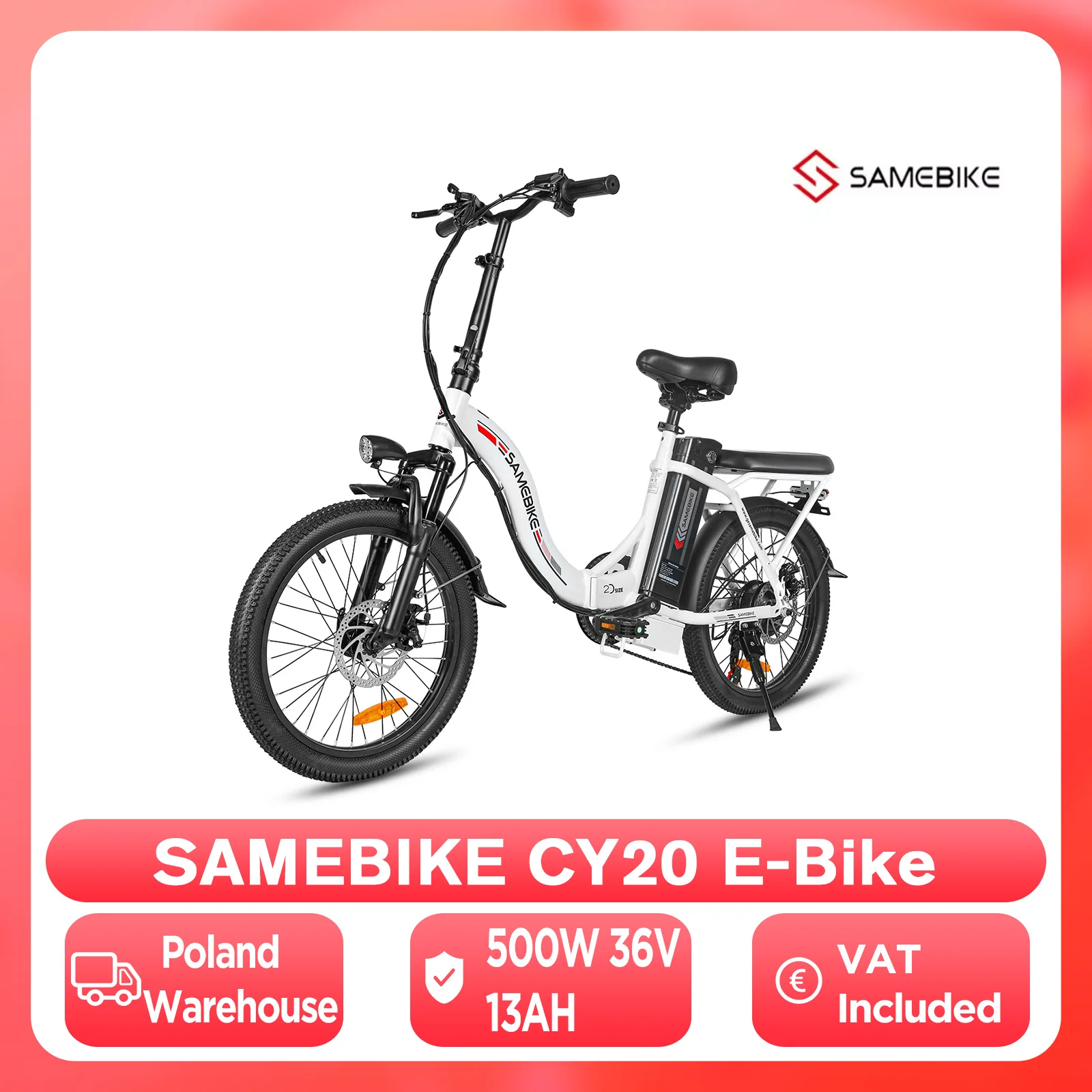 Samebike CY20 Folding Electric Bicycle 20Inch E-Bike 350W 36V 12Ah MTB Mountain Bike Outdoor Fat Ebike for Adults