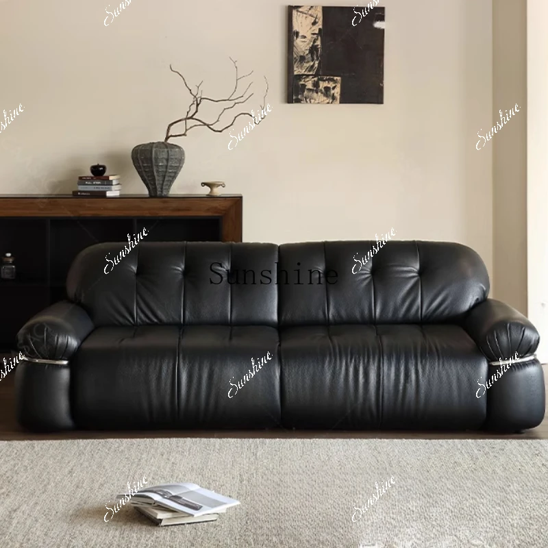 Retractable dual-purpose medieval style function automatic living room straight row leather black  FT