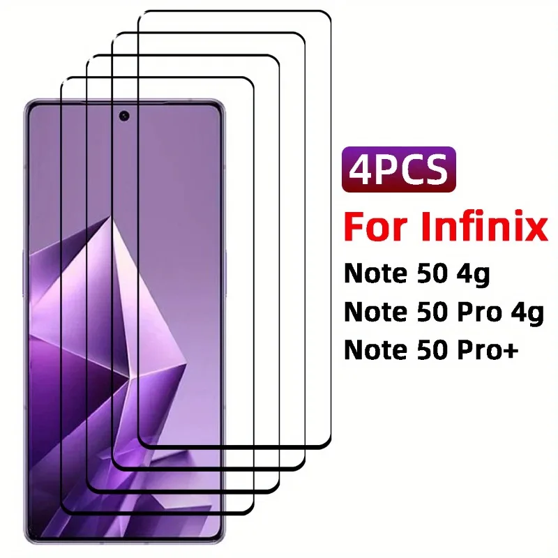 4PCS HD Tempered Glass Screen Protector for Infinix Note 50 40 30 Pro X S 10 Anti-Scratch  Easy to Install, Full Coverage Design