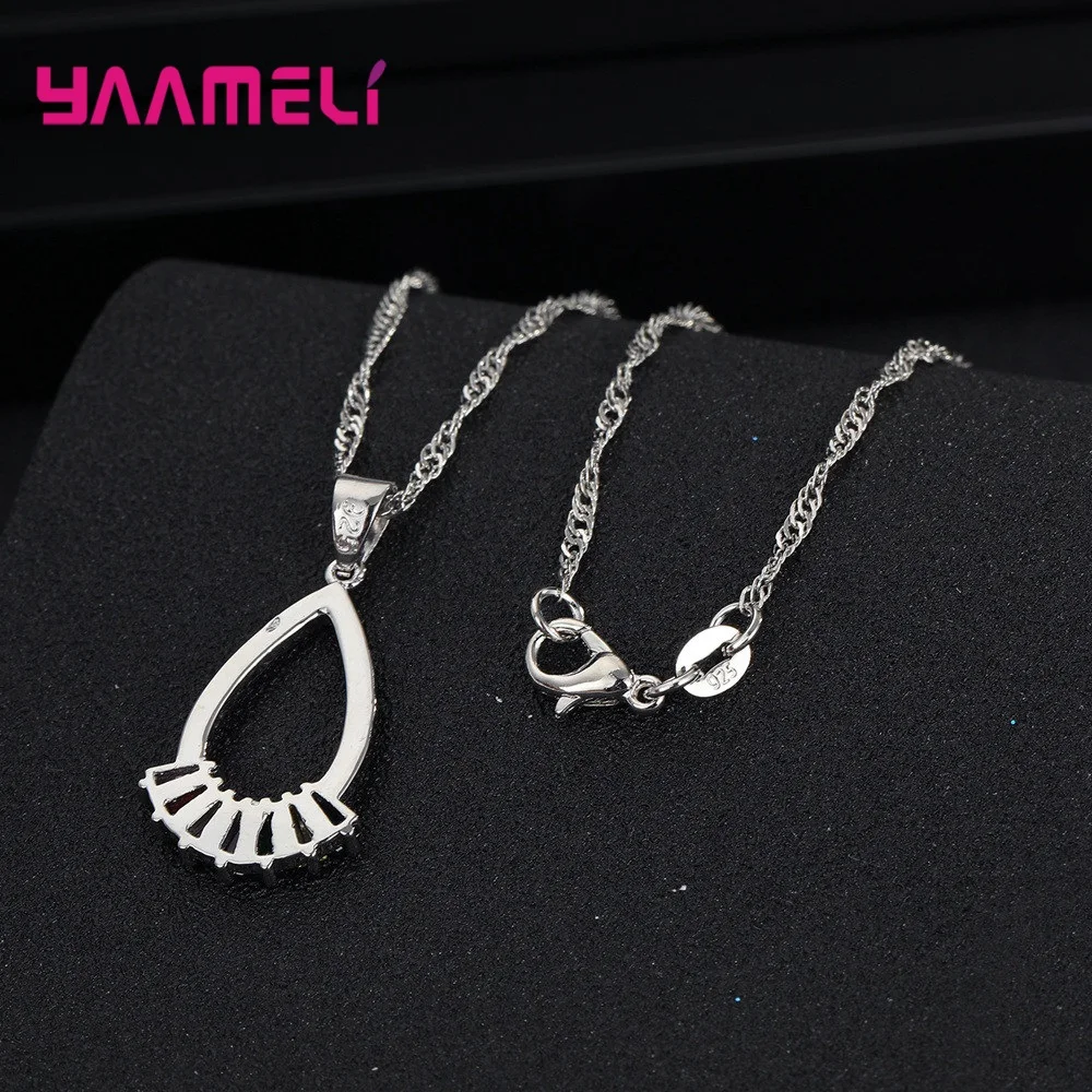 Elegant 925 Sterling Silver Women Jewelry Sets Multicolored AAA Zircon Classic Water Drop Pendant Necklace Hoop Earrings Gift