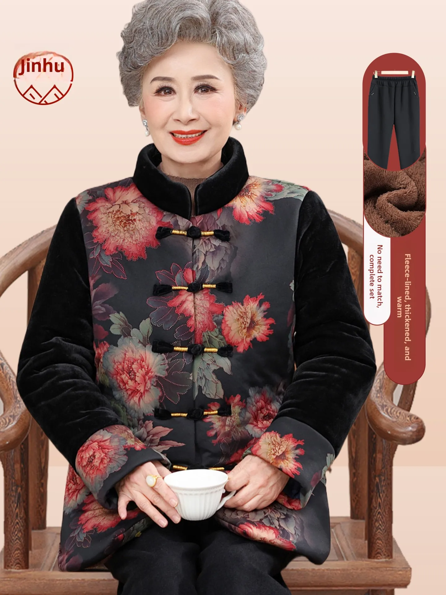 

Thiened Fce Cotton Jaet Chinese Sle Winter Clothes for Middle-Aged And ly Women Mom's Sle Old Lady Coat