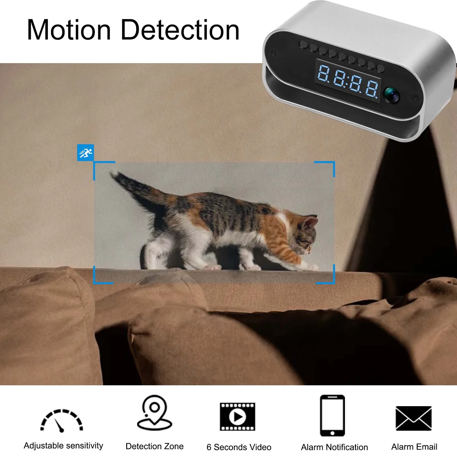 4K HD Camera Clock - Covert Surveillance Camera with WiFi, Night Vision, Motion Detection, Remote View, Recording, App, Battery