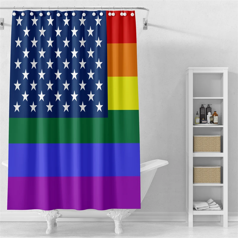 Gaslight Gatekeep Girlboss The United States of America USA LGBT Shower Curtain Set with Grommets and Hooks for Bathroom Decor