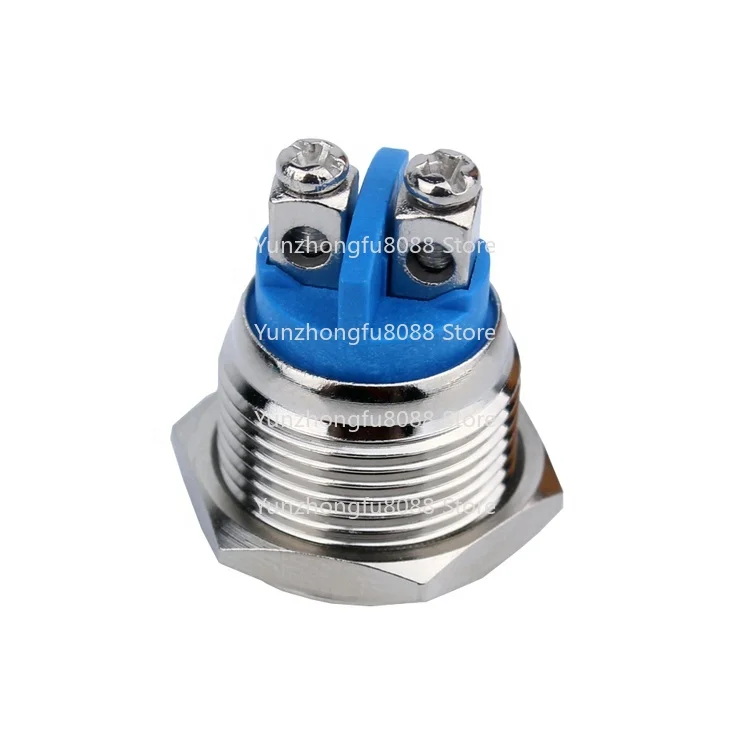 16Mm, Motorcycle 220V 1NO Instantaneous Push Flush Normally Open Screw Waterproof Metal Button