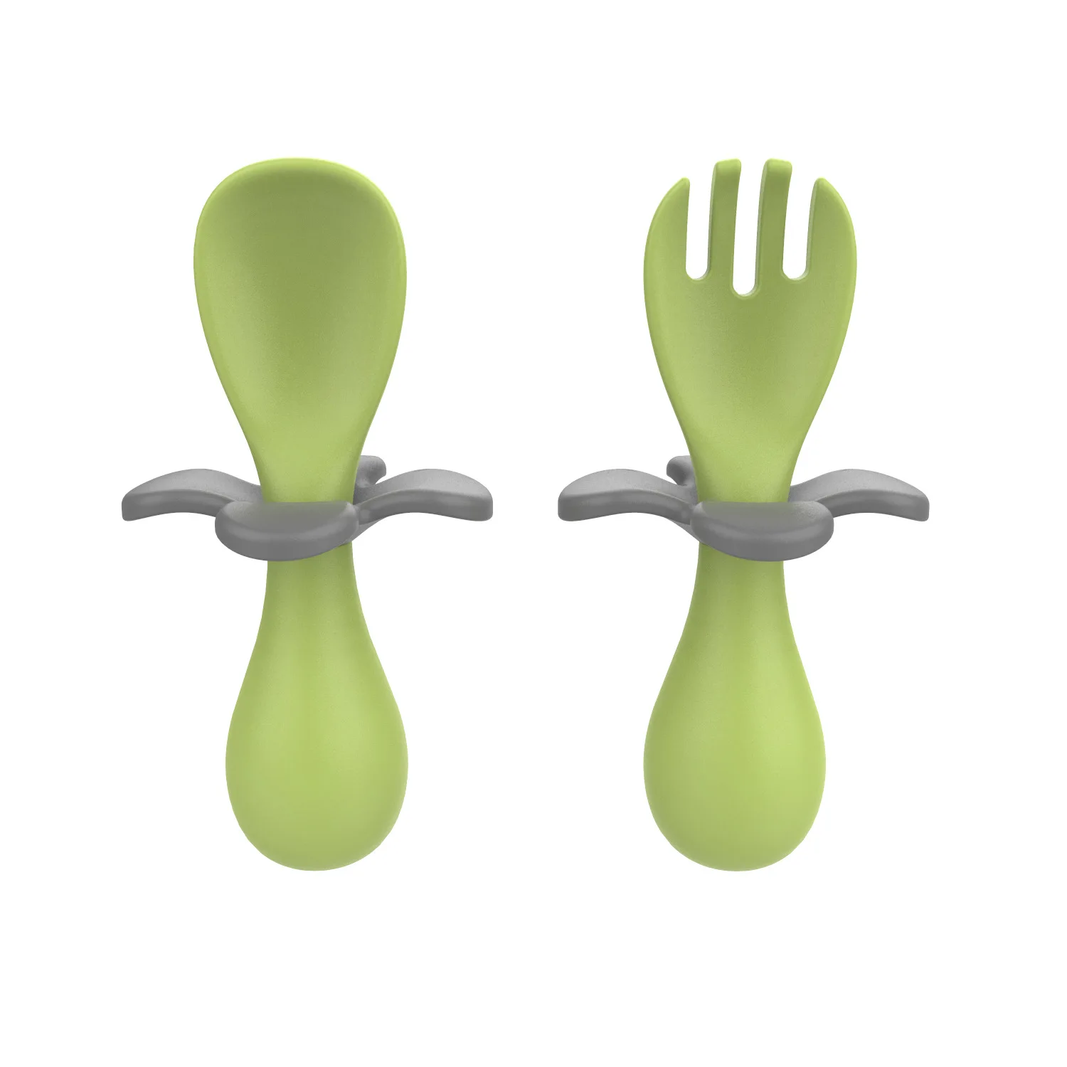 1set Baby Training Spoon And Fork PP Tableware Feeding Learning To Eat Independently With Silicone Flower Baffle Safe For Kids