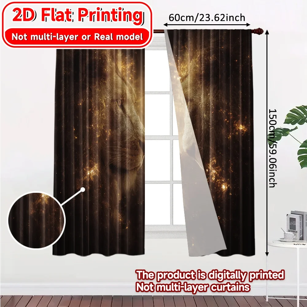 2D Flat Printing,2pcs Lions Reflection Chic Minimalist Curtains Durable 100% Polyester Fabric Curtains Decorations Inside Use