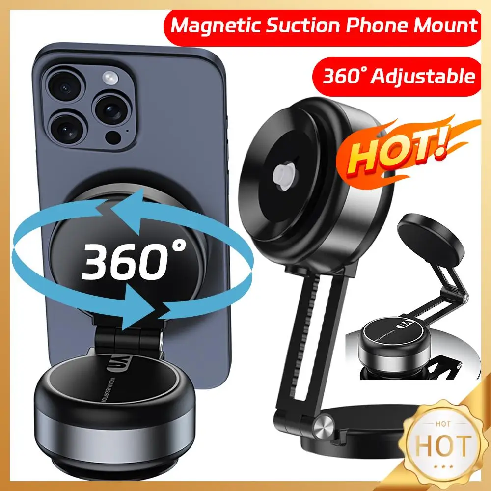 아이폰용 마그네틱 흡입 컵 휴대폰 마운트, 아이폰 16, 15, 14, 13, 12 프로 맥스 플러스 미니용, 360 ° 조절 가능, 마그네틱 휴대폰 거치대