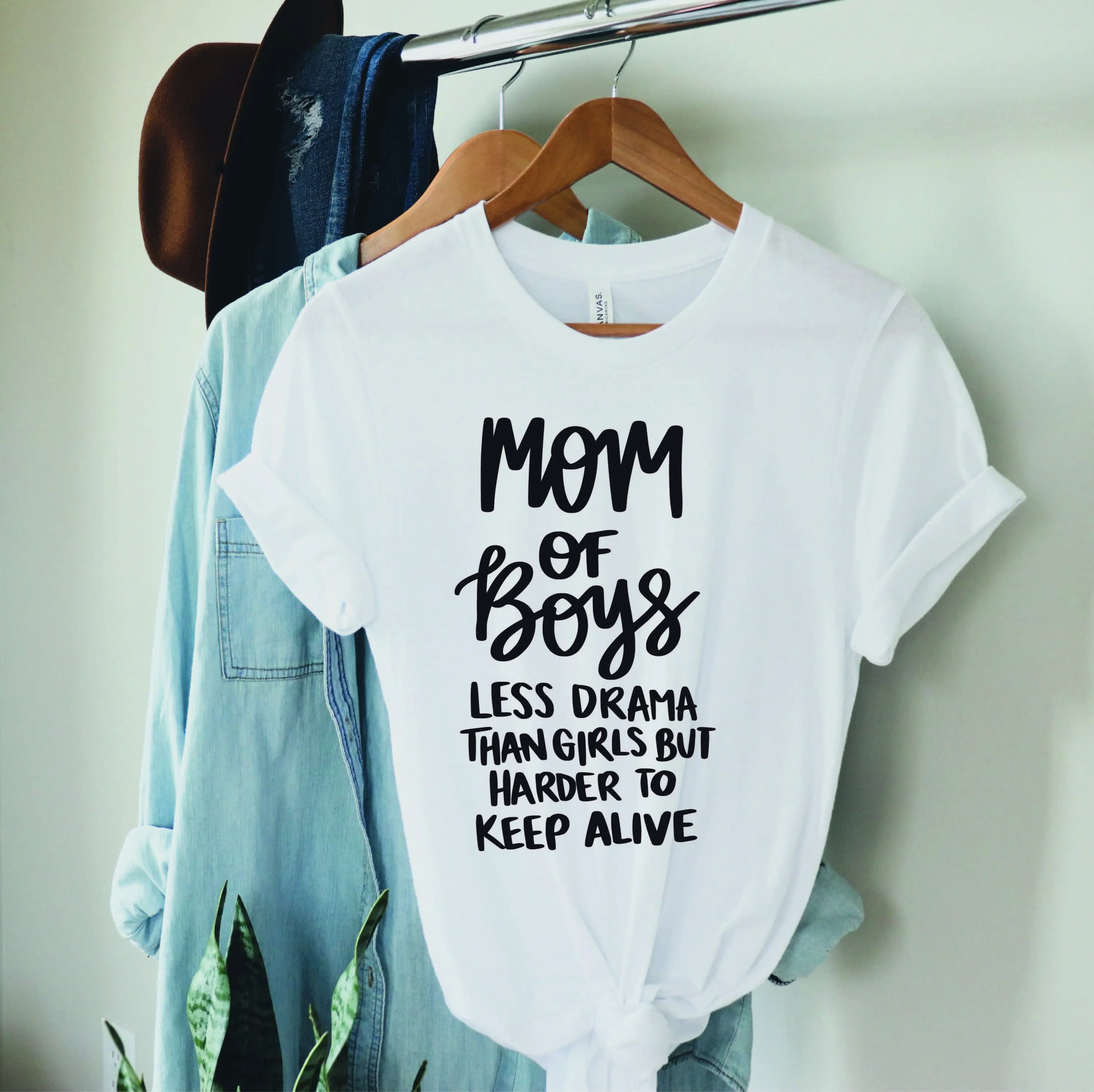 Mom Of Boys T Shirt Less Drama Then Girl But Harder To Keep Alive Mothers Day Cute Funny Boy Awesome Wife