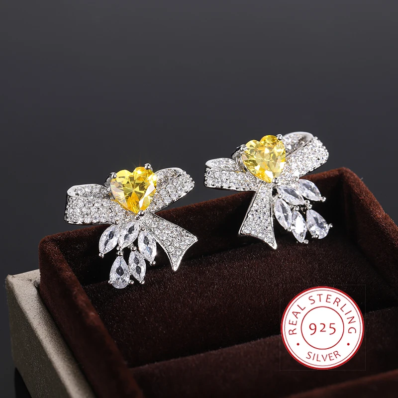 أقراط مطلية بالفضة للنساء ، مجوهرات فاخرة ، زركون ، هدية ذكرى سنوية أنيقة ، AAAA ، صفراء لامعة