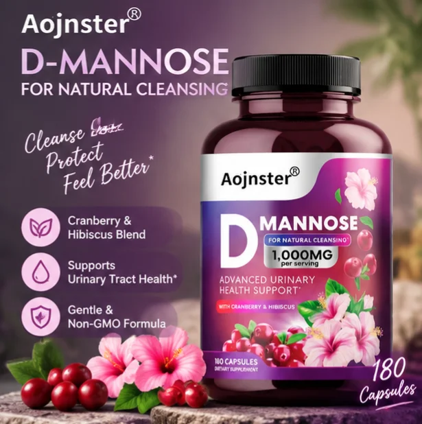 Advanced D-Mannose Supplement Capsules, 1000mg Per Serving, Cranberry & Hibiscus Blend,180 Capsules