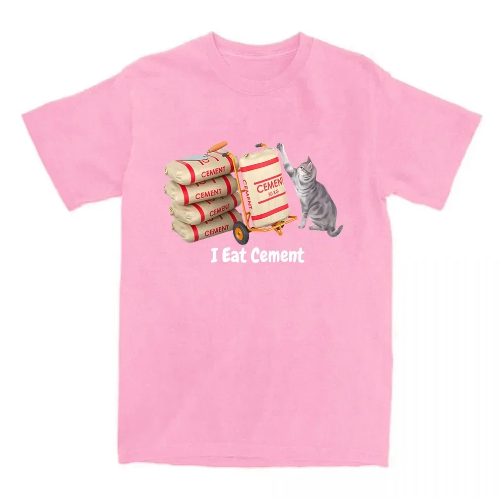 만화 고양이 그래픽 티셔츠 나는 시멘트를 먹는다 레터 프린팅 티셔츠 반팔 캐주얼 여성 티셔츠 유니섹스 스트리트웨어 티