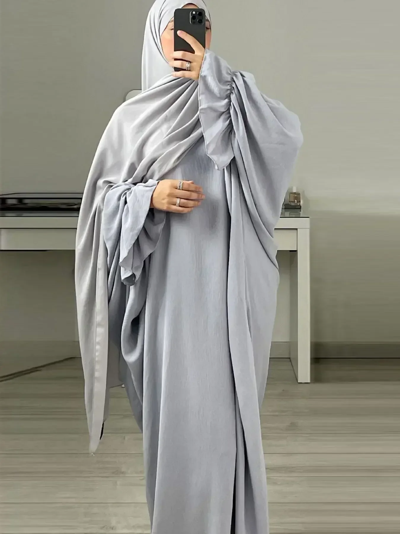 Prayer Turkish Islam Clothing Ramadan Abaya Kaftan Robe Jilbab Dubai Abayas for Women Crepe Bat Sleeve Plain Muslim Hijab Dress