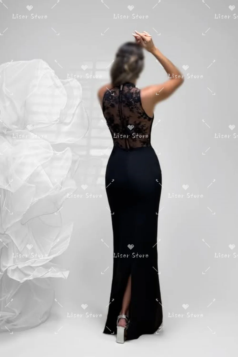 Liser Modern Halter Neck Black Mermaid Evening Dress Lace Patchwork Sleeveless Formal Floor‑Length Wedding Guest Gown Customized