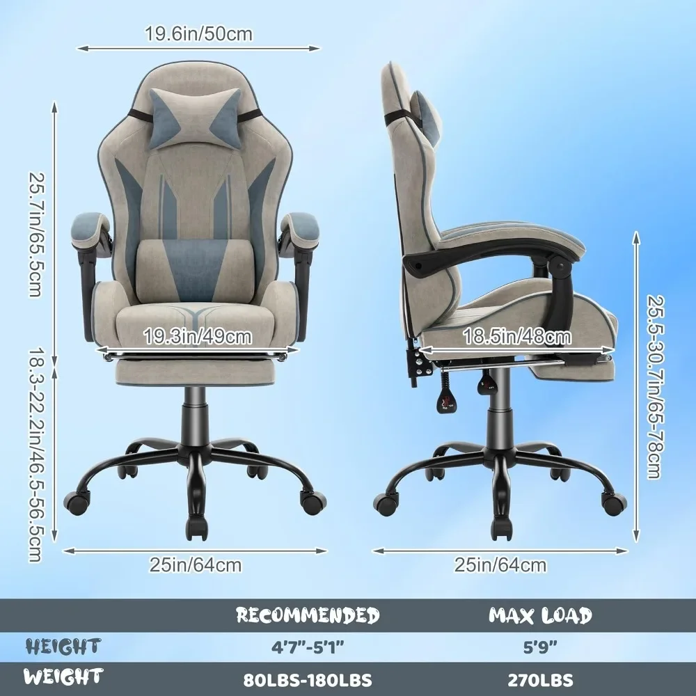 Gaming Chair for Kids Computer Chair with Footrest and Lumbar Support, Ergonomic Cute Gamer Chair, Racing Reclining