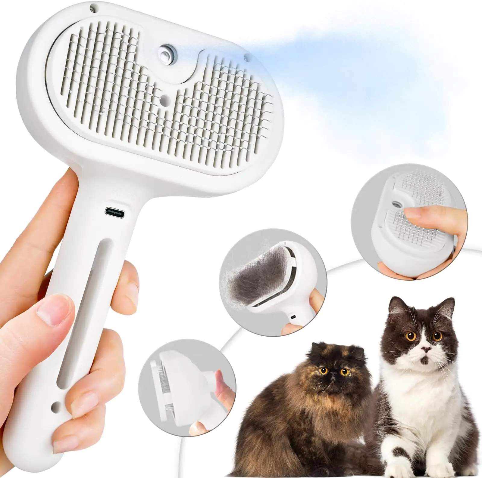 

TONG 3 in 1 Cat Steam Brush Spray Steamy Cat Brush for Shedding Cleaning Brush for Cats and Dogs With Water Tank