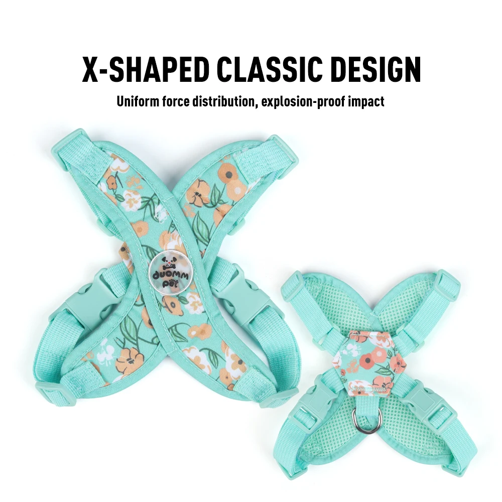 Small Dog Walking Harness Leash Schnauzer Pet X-Shaped Breathable Floral Escape-Proof Soft Lead Bichon Frise Dog Harness