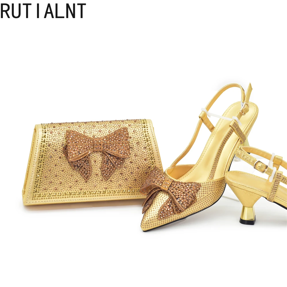 Italian Rhinestone Wedding Pumps with Matching Bag Set