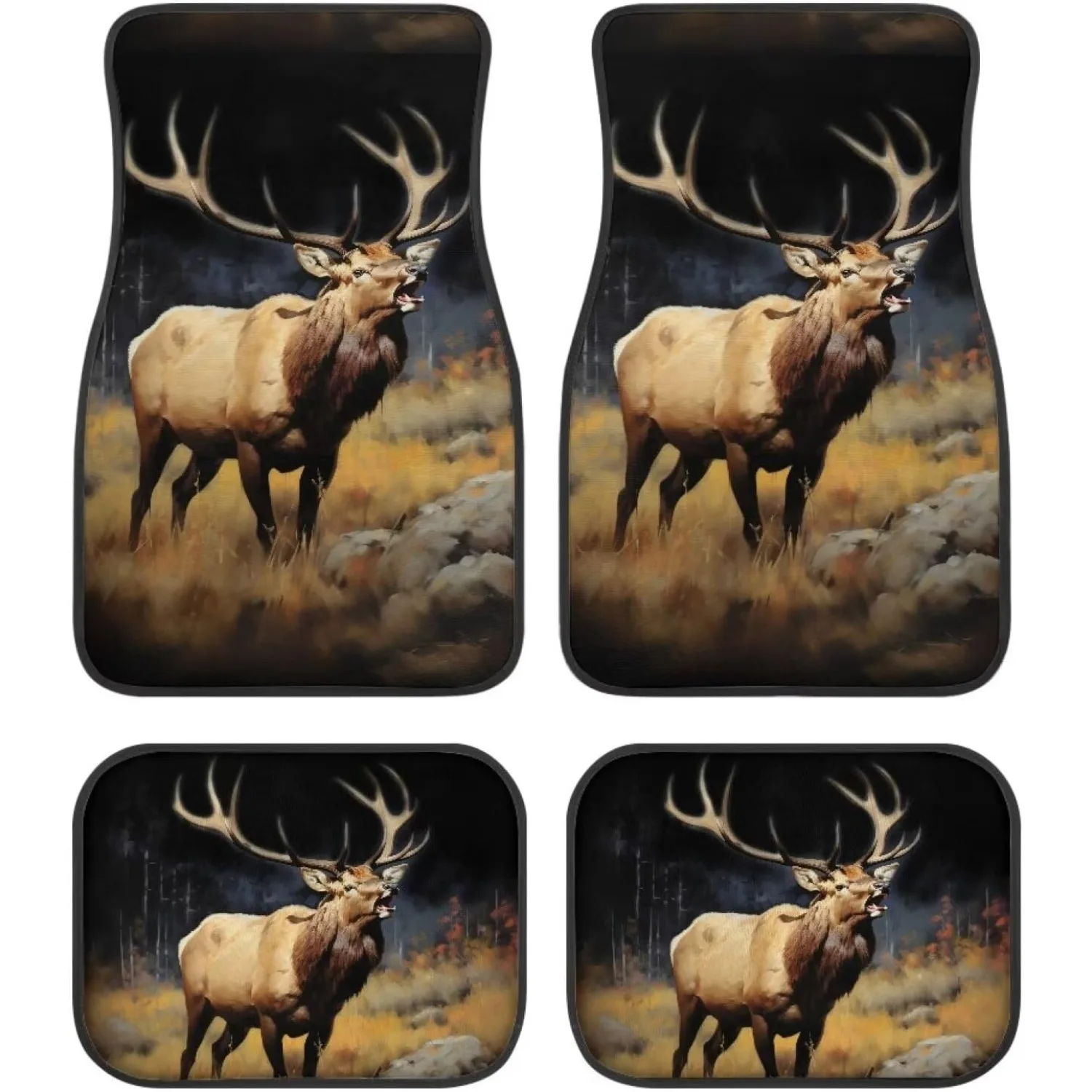4pcs Set Cute Antelope Car Floor Mats With Non-Slip Backing, All-Weather Heavy Duty Fit For For SUVs, Trucks, Sedans - Cute Ante