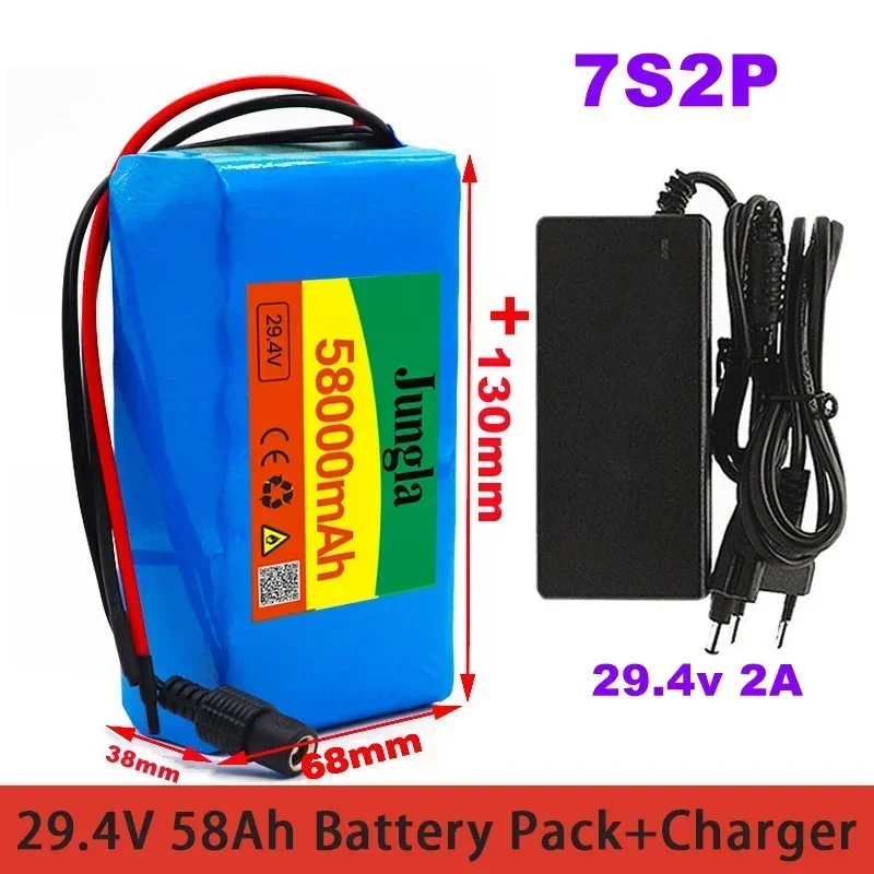 Batterie Au Lithium-ion 7S2P 29.4V 58Ah De Qualité Équipée D'un BMS 20a Équilibré Pour Vélo Électrique Scooter + Chargeur