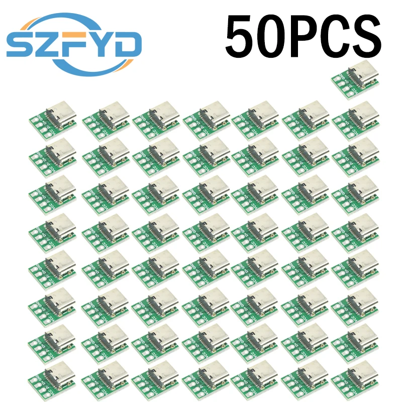 5-100pcs USB 3.1 Type C Connector - 16 Pin PCB Board Adapter, Socket for Data Line Cable Transfer