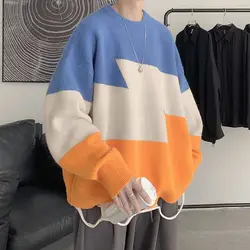 Fashion O-Neck Knitted Loose Casual Color Sweaters Men's Clothing 2023 Autumn Winter Oversized Korean Pullovers All-match Tops