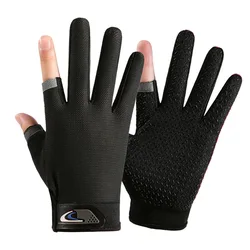 Summer Men's Fishing Gloves Anti-UV Cycling Women Two Finger Cut Male Touch Screen Angling Anti-Slip Breathable Fitness Gloves