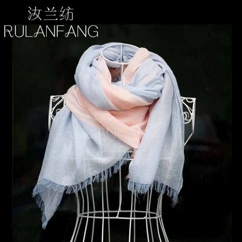 215x100cm New Fashion Women Vintage Ladies Floral Warp Shawl Fold Female Linen Cotton Scarf Scarves  Sunscreen 100g