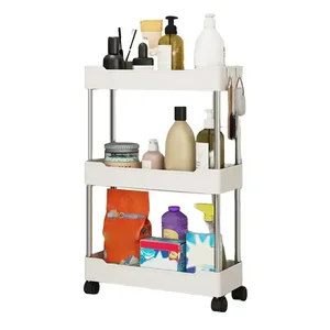 2024 Multifunctional storage cart Rack-little room bathroom rolling vertical shelf kitchen organizer 3/4 layer 10 Main Sales Settlement Door Girating - №4