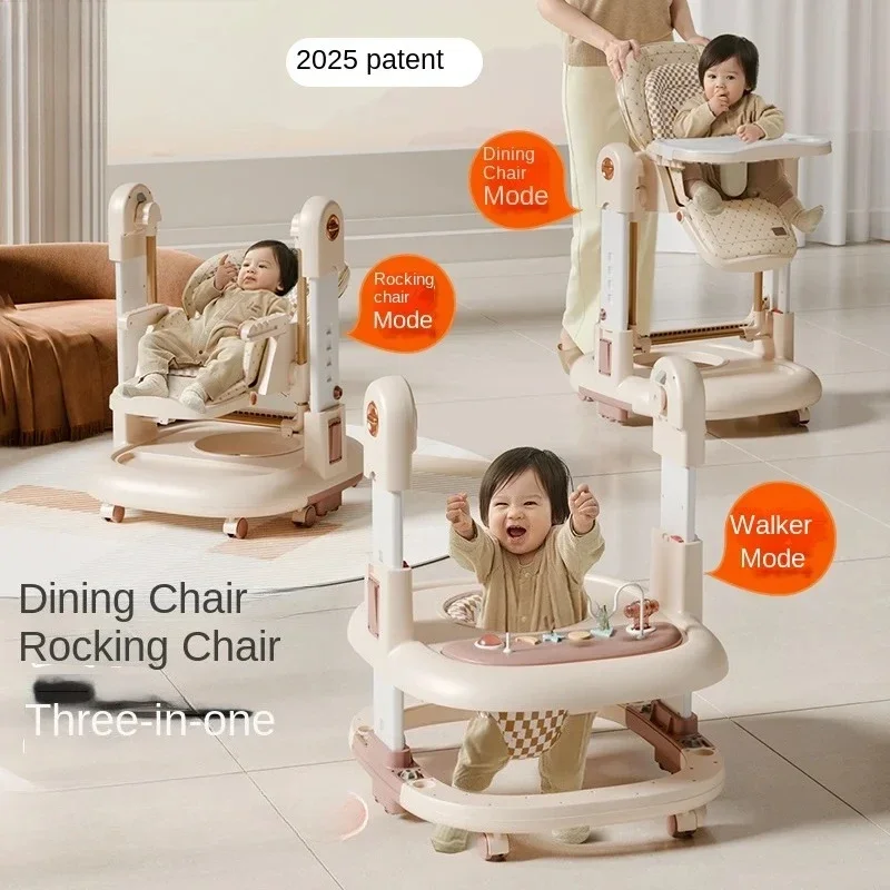 3-in-1 Klappbarer Kunststoff-Babyhochstuhl Multifunktionaler Schaukelstuhl und Heim-Babywalker Autositz