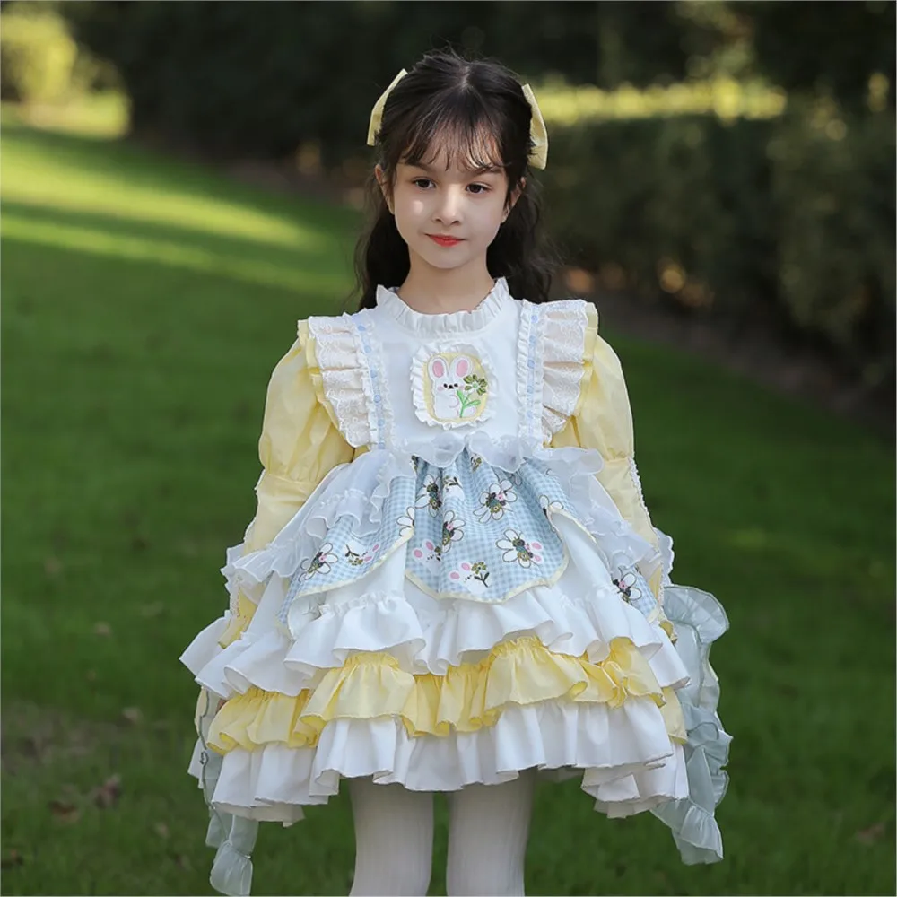 Long sleeved cotton cute children's Lolita puff dress spring and autumn new girl Lolita dress