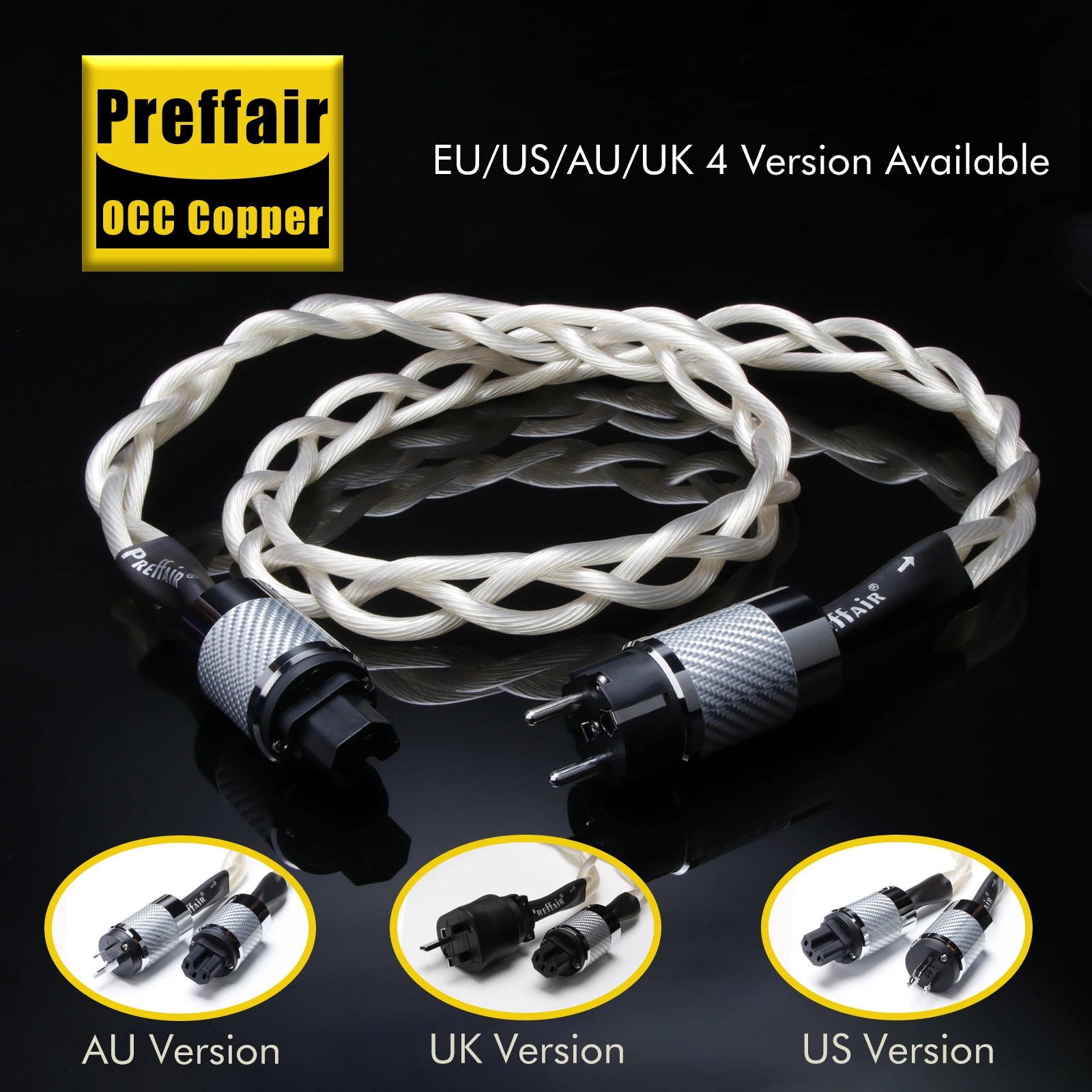 Preffair High Quality X402  Mains Power Cord Cable HIFI CD Amplifier Amp EU/ AU/UK/US Power Plug Cable Braided Power Kabel