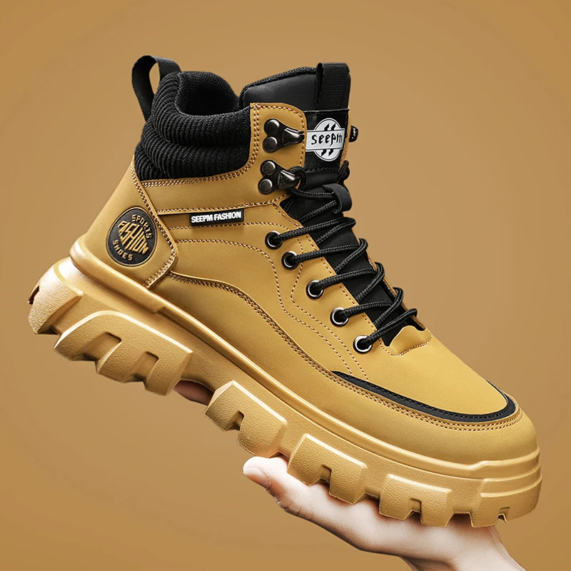 

Botas Hombre Высокие ботинки Мужская кожаная обувь Модные мотоциклетные ботильоны в стиле милитари для мужчин Зимние ботинки Мужская обувь на шнуровке