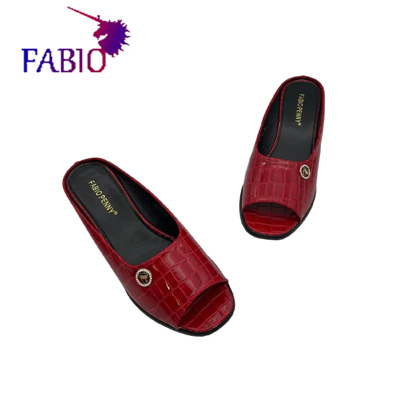 FABIO PENNY new fashion pop crocodile print multifunctional slippers Solid color comfortable low heel women's fish mouth shoes