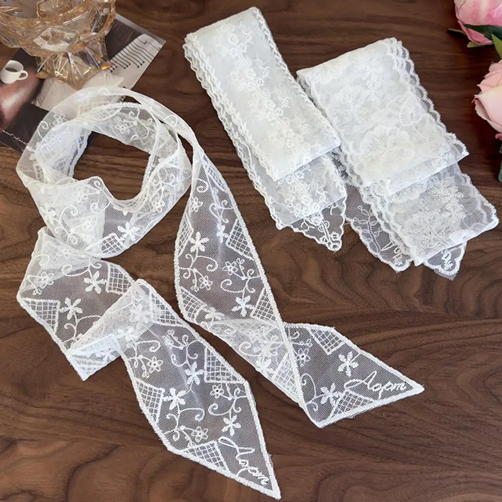 Embroidery Ribbon Soft Hair Strap Flower White Bow Headband Elegant Hair Rope Multifunctional Hair Scarf Lace Long Strip Scarf